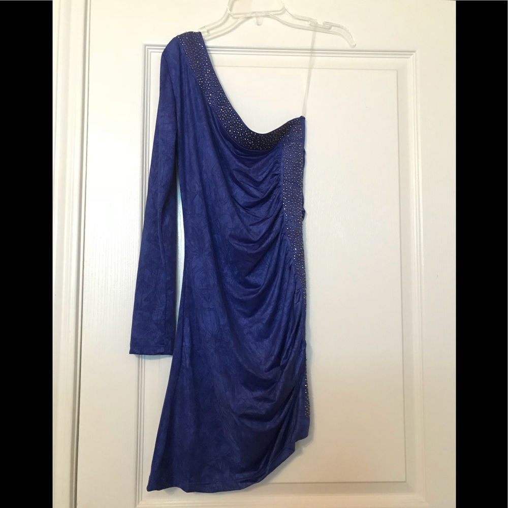 One Sleeve Royal Blue Fitted Dress